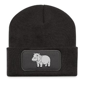 Nilpferd Stehend Comic Tier Zoo - Recycelte Patch Beanie - Dunkelgrau - Vorne