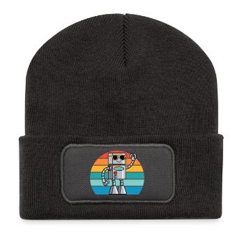 Robot Ki rétro pour les passionnés de technologie et les fans de robots - Beanie recyclé à patch - charbon - Devant