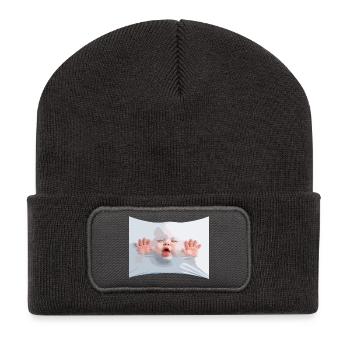 Lush Baby in White Cloth - Recycled Patch Beanie - dark grey - Front