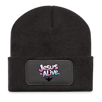 Jesus lebt christliches Auferstehungsdesign - Recycelte Patch Beanie - Dunkelgrau - Vorne