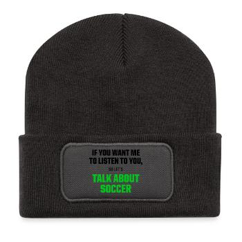 Talk About Soccer Funny Football Fan Quote - Recycelte Patch Beanie - Dunkelgrau - Vorne
