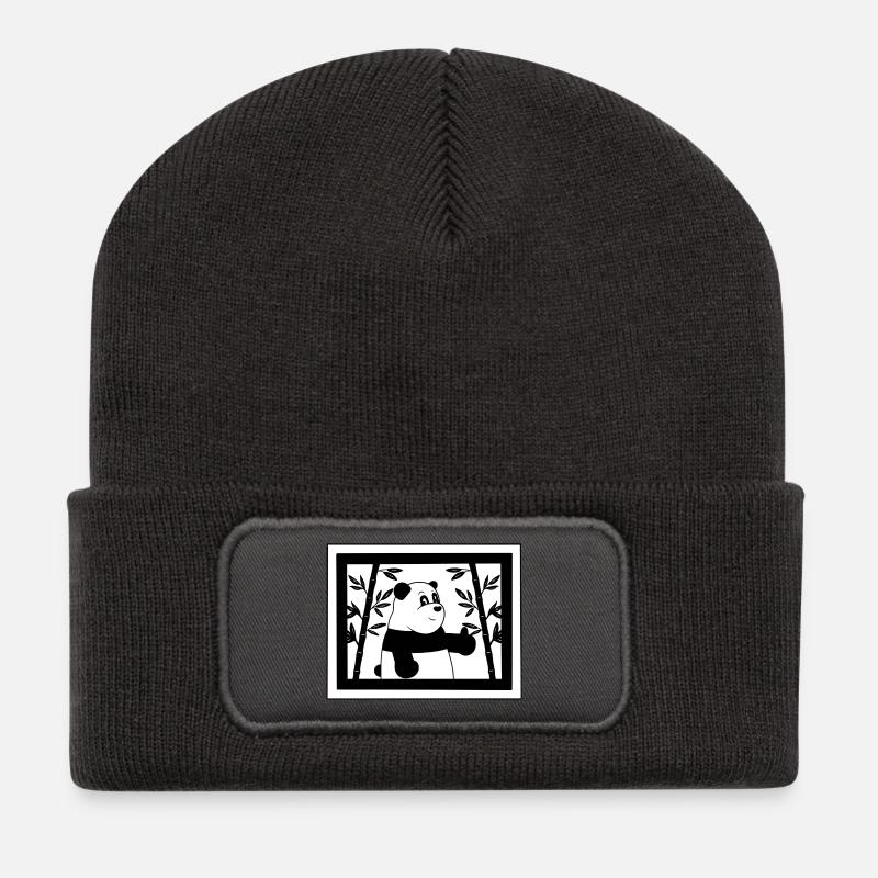 Cartoon-Panda Daumen hoch mit Bambus - Recycelte Patch Beanie - Dunkelgrau