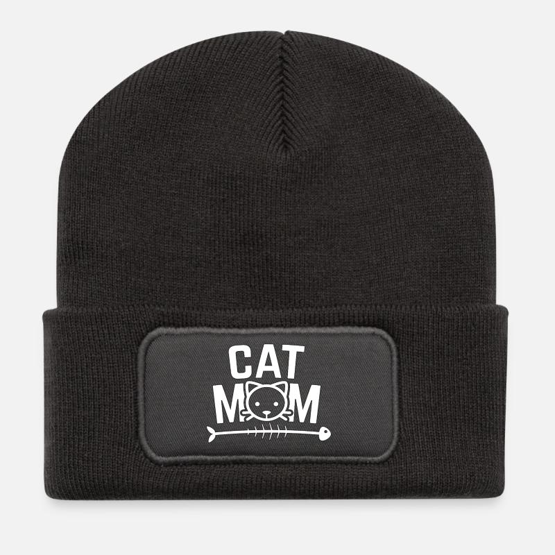 Katzen-Mama-Shirt - Recycelte Patch Beanie - Dunkelgrau