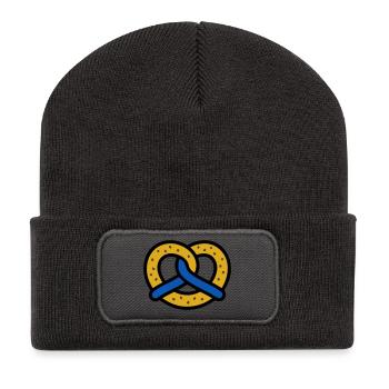 Brezel Rautenmuster Bayern Volksfest München - Recycelte Patch Beanie - Dunkelgrau - Vorne