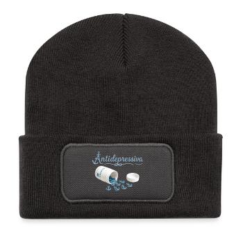Anker-Antidepressiva Design - Recycelte Patch Beanie - Dunkelgrau - Vorne