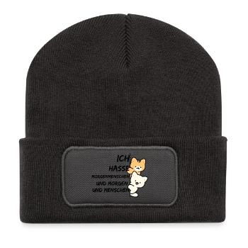 ICH HASSE MORGENMENSCHEN UND MORGEN UND MENSCHEN - Recycelte Patch Beanie - Dunkelgrau - Vorne