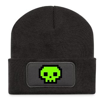 Gruener Pixel Totenkopf Icon - Recycelte Patch Beanie - Dunkelgrau - Vorne