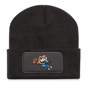 Tiger American Football Cartoon Motiv für Fans und - Recycelte Patch Beanie - Dunkelgrau - Vorne