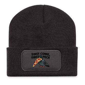 First come, first peck - Recycelte Patch Beanie - Dunkelgrau - Vorne