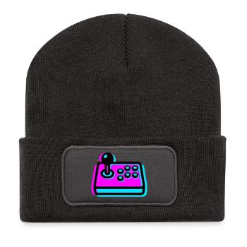 Pinker Arcade Stick Glitch Icon - Recycelte Patch Beanie - Dunkelgrau - Vorne