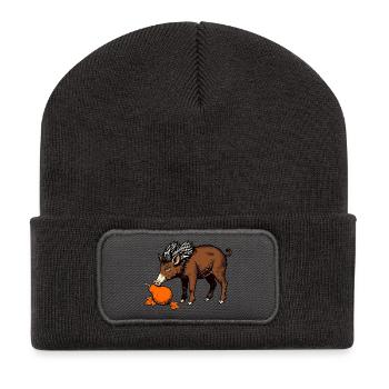 Wildschwein an der Birne - Recycelte Patch Beanie - Dunkelgrau - Vorne