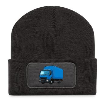 Blauer LKW Kraftvoller Transporter - Recycelte Patch Beanie - Dunkelgrau - Vorne