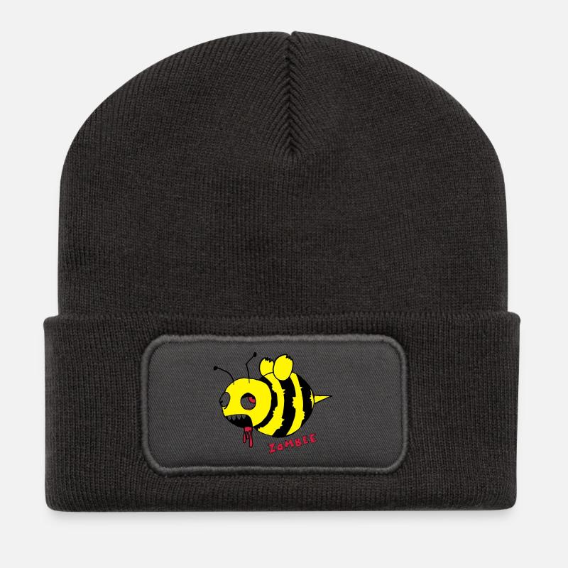 Zombee / Halloween Zombie Horror Biene - Recycelte Patch Beanie - Dunkelgrau