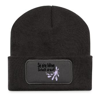 Möwen Scheiß drauf--3 - Recycelte Patch Beanie - Dunkelgrau - Vorne