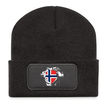 Ich liebe Norwegen - Superheld - Recycelte Patch Beanie - Dunkelgrau - Vorne
