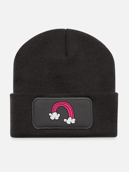 Kinderzeichnungen: Regenbogen - Recycelte Patch Beanie - Dunkelgrau