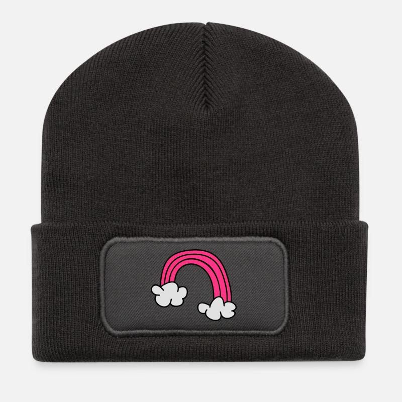 Kinderzeichnungen: Regenbogen - Recycelte Patch Beanie - Dunkelgrau