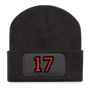 Zahl 17 - Nummer 17 (Vintage Rot) Nr.17 - Recycelte Patch Beanie - Dunkelgrau - Vorne