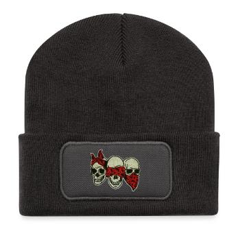 Three Skulls with Red Eye Mask / Three Skulls - Recycled Patch Beanie - dark grey - Front