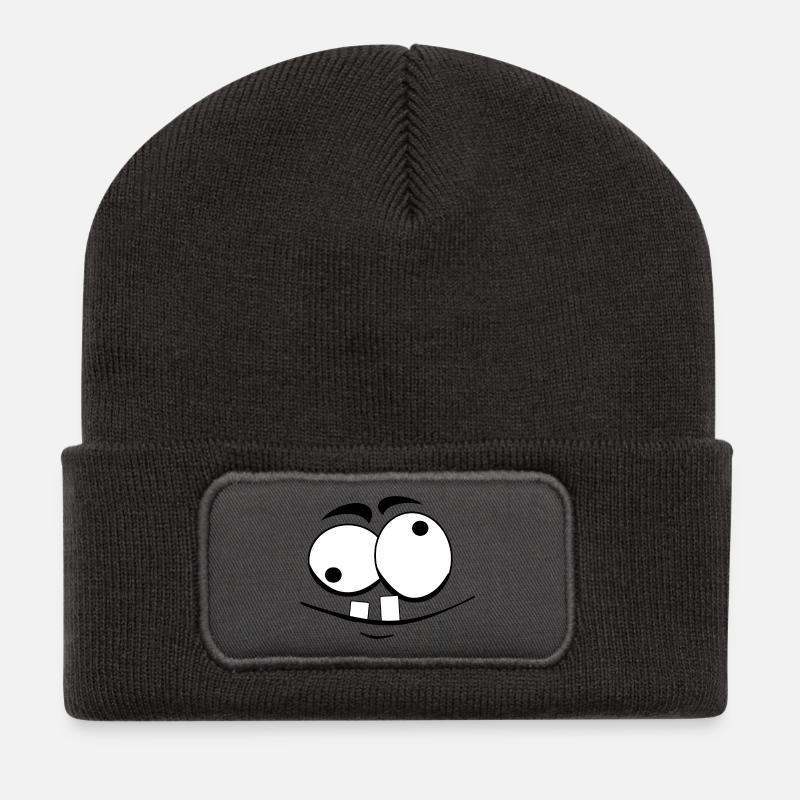 Große Augen Cartoon-Motiv - Recycelte Patch Beanie - Dunkelgrau