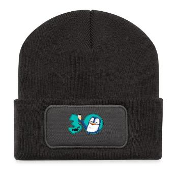 30 ans anniversaire pingouin - Beanie recyclé à patch - charbon - Devant