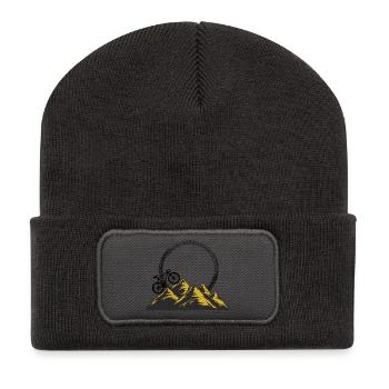 Golden Mountain Range Night View Bicycle - Recycled Patch Beanie - dark grey - Front