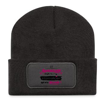 Amoureuse d'un informaticien ! humour geek - Beanie recyclé à patch - charbon - Devant