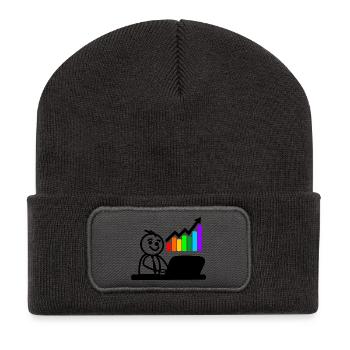 Happy young man on laptop colored chart - Recycled Patch Beanie - dark grey - Front