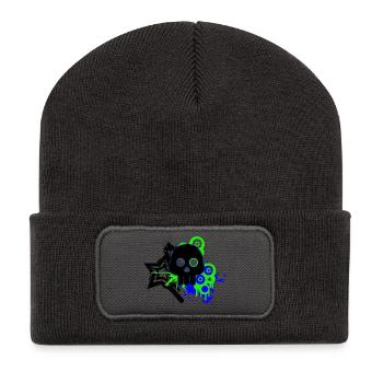 Neon Schädel Spritzer - Recycelte Patch Beanie - Dunkelgrau - Vorne