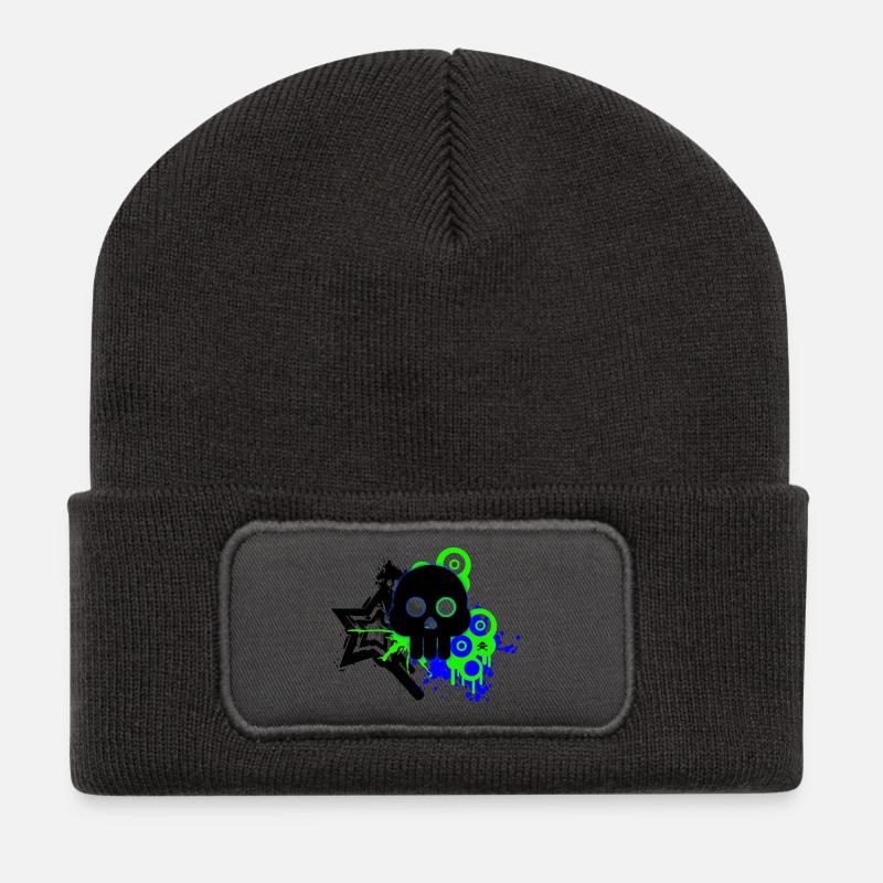 Neon Schädel Spritzer - Recycelte Patch Beanie - Dunkelgrau