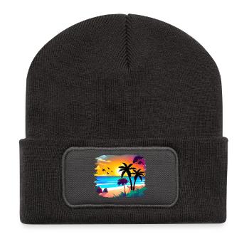 Summer Sunset Beach Watercolor - Recycled Patch Beanie - dark grey - Front