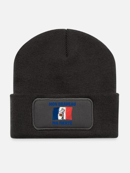 Français, drapeau Français, vive la France - Beanie recyclé à patch - charbon