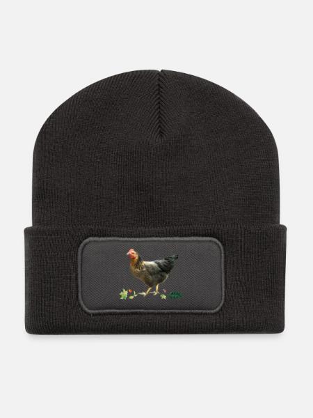 Huhn - Recycelte Patch Beanie - Dunkelgrau