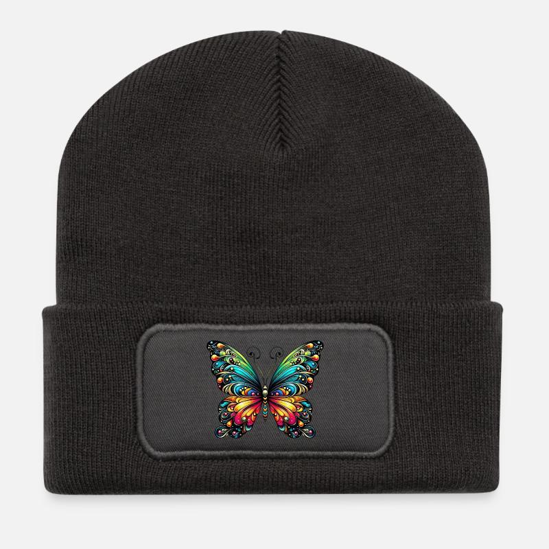 Papillon - Beanie recyclé à patch - charbon