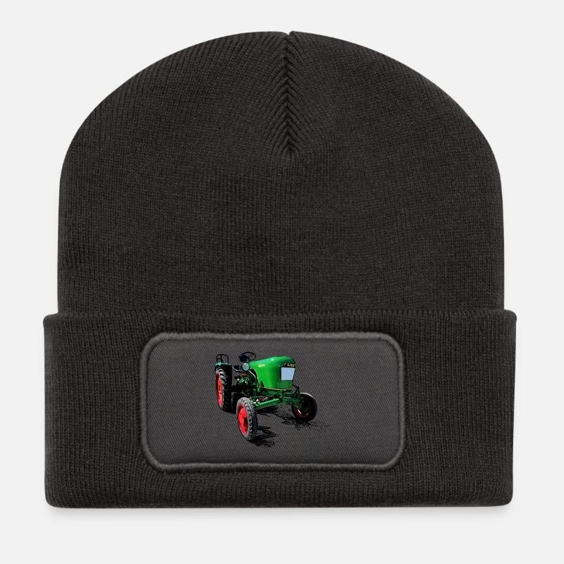 Dieselross F12 | Oldtimer-Traktor - Recycelte Patch Beanie - Dunkelgrau