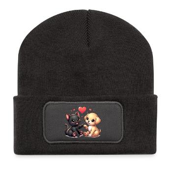 L’amour comme le chien et le chat - Beanie recyclé à patch - charbon - Devant