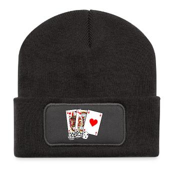 Karten und Würfel - Recycelte Patch Beanie - Dunkelgrau - Vorne