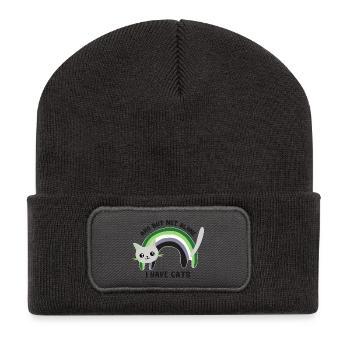 Aro, aber nicht allein. Ich habe Katzen - Recycelte Patch Beanie - Dunkelgrau - Vorne