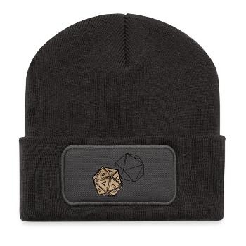 Gemalter RPG Würfel – Künstlerisches Dice Design - Recycelte Patch Beanie - Dunkelgrau - Vorne