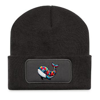 Arlequin baleine - Beanie recyclé à patch - charbon - Devant