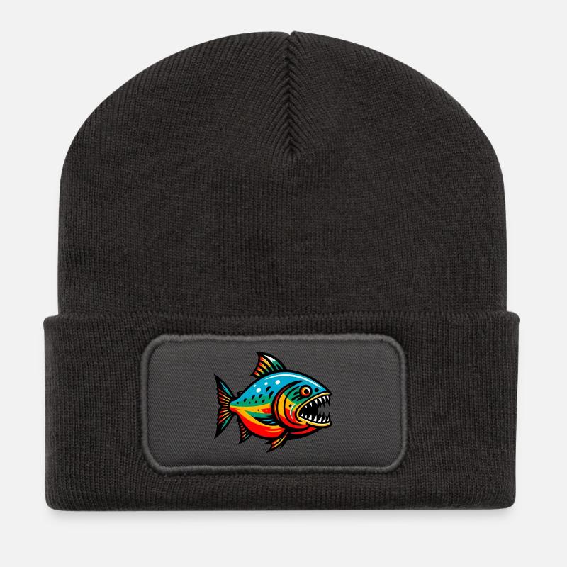 Piranha - Recycelte Patch Beanie - Dunkelgrau