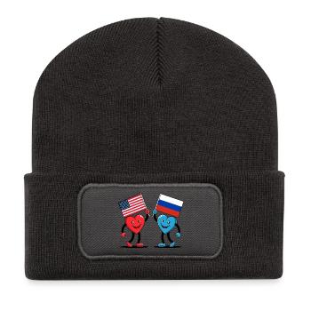 Cœurs de l’Amérique et de la Russie - Beanie recyclé à patch - charbon - Devant