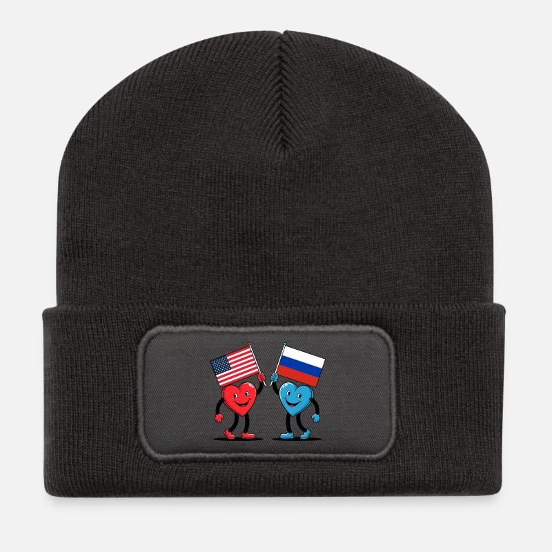 Cœurs de l’Amérique et de la Russie - Beanie recyclé à patch - charbon