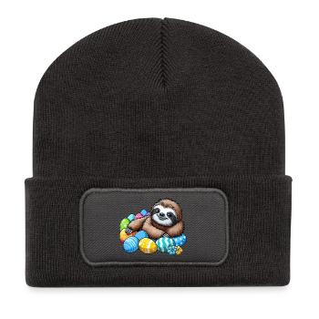 Cute Sloth Easter Egg Cartoon Chilling Easter - Recycled Patch Beanie - dark grey - Front