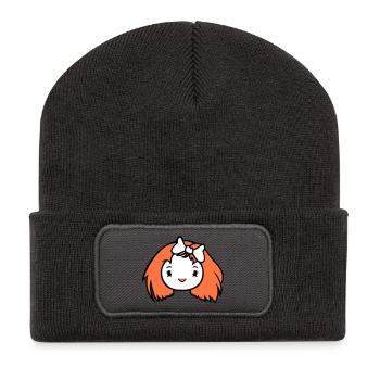 Vogel Dame Frau weiblich hübsches Gesicht Schleife - Recycelte Patch Beanie - Dunkelgrau - Vorne