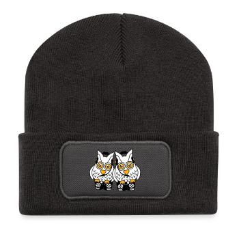 2 Gamer Eulen zocken Team Freunde zwei Spieler Duo - Recycelte Patch Beanie - Dunkelgrau - Vorne