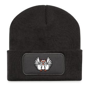 hibou oiseau aigle hibou hibou oiseau de nuit chouette effraie volant cool - Beanie recyclé à patch - charbon - Devant