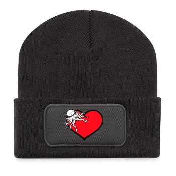 Ich liebe Oktopus Herz I Love Herz Symbol Logo süß - Recycelte Patch Beanie - Dunkelgrau - Vorne