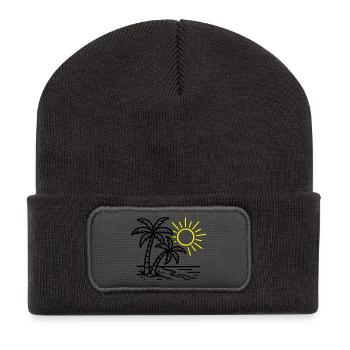Insel Palmen Strand - Recycelte Patch Beanie - Dunkelgrau - Vorne