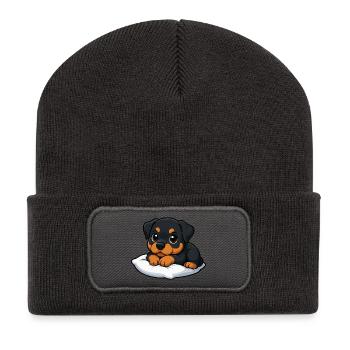 mignon rottweiler dessin animé détendu câlin - Beanie recyclé à patch - charbon - Devant